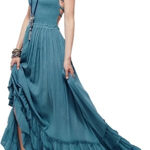 R. Vivimos Backless Maxi Dress Dusty Blue Sz M